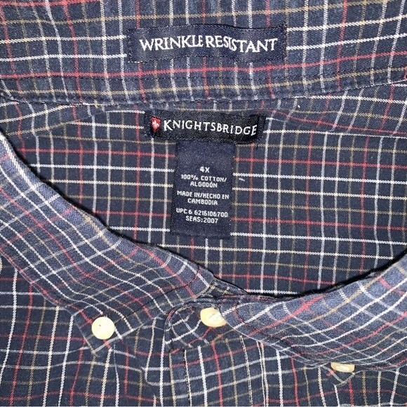 KNIGHTSBRIDGE Wrinkle Resistant Shirt Men's 4X Blue Plaid Long Sleeve Button Up - Picture 4 of 6